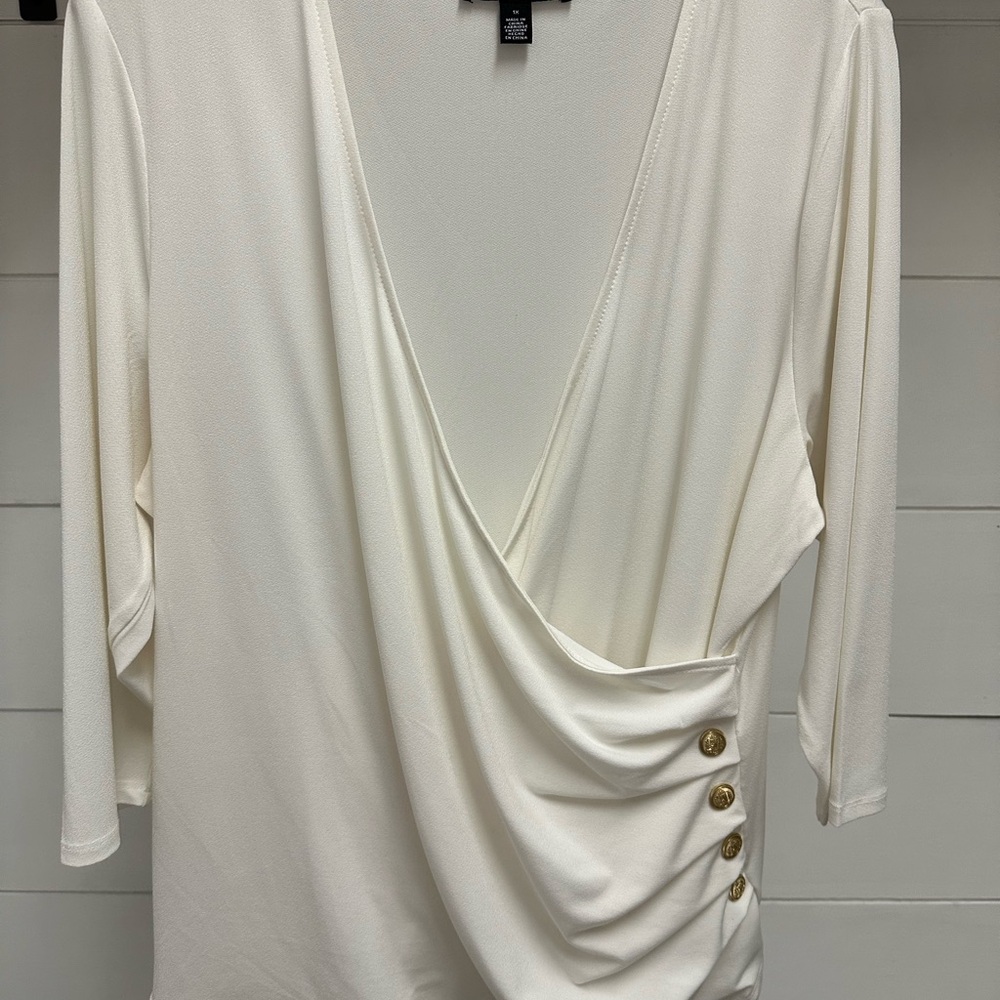 Cable & Gauge Cream Blouse with Gold Buttons